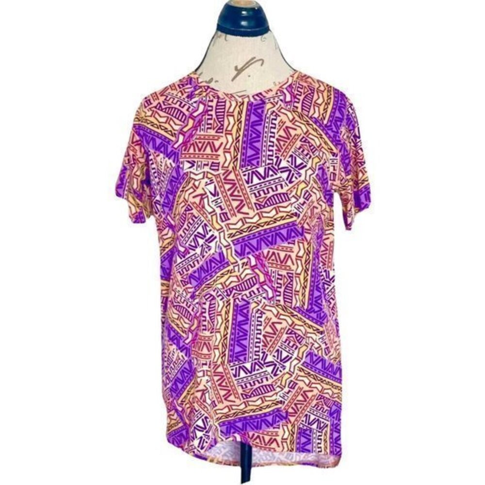 Lularoe Top Blouse Size 14 Girls Shirt Short Sleeve Vibrant Colorful High Low